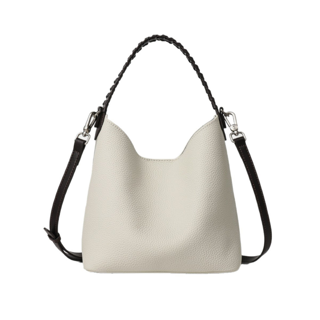 Geriffeltes Leder Bucket Hobo Bag mit geflochtenem Tragegriff und abnehmbarem Schultergurt