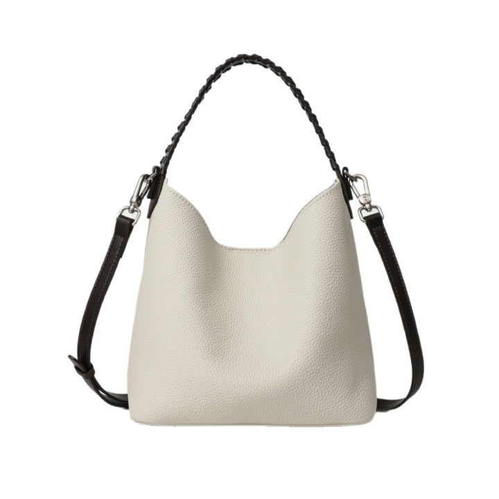 Geriffeltes Leder Bucket Hobo Bag mit geflochtenem Tragegriff und abnehmbarem Schultergurt