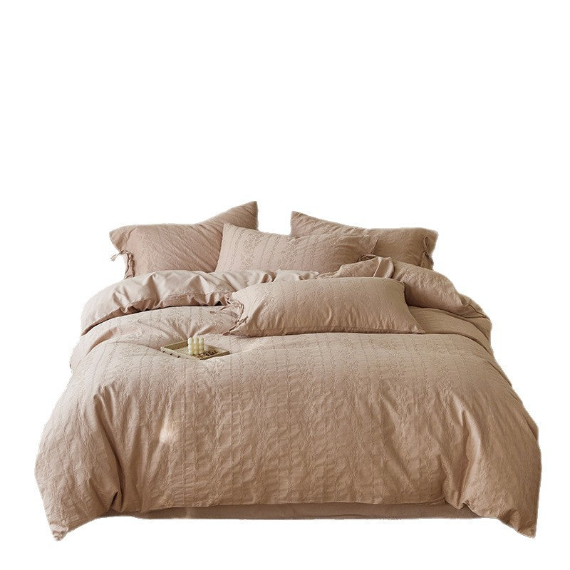 Strukturiertes Jacquard-Baumwoll-Bettbezug-Set mit Knotenverschluss-Kissenbezügen