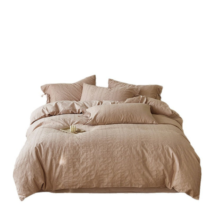 Strukturiertes Jacquard-Baumwoll-Bettbezug-Set mit Knotenverschluss-Kissenbezügen