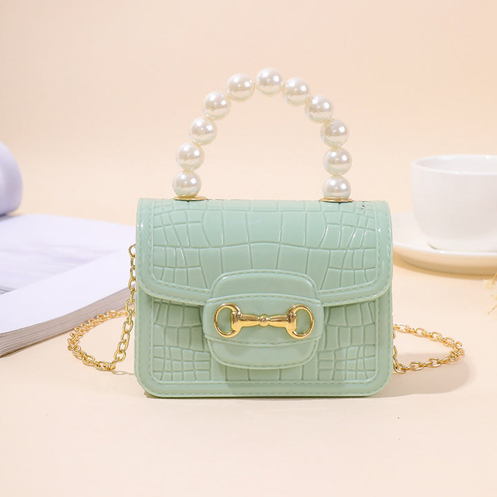 Damen elegante Handtasche mit Perlenhenkel und strukturiertem Design Karnz