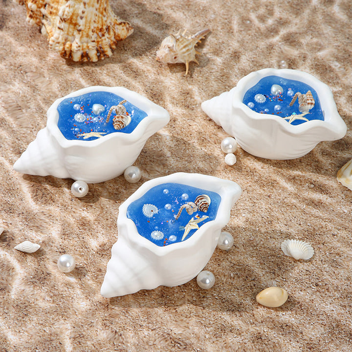 Handgefertigte Küstenmuschelharz-Edelsteinschale mit Miniatur-Seestern und Ozean-Einlage