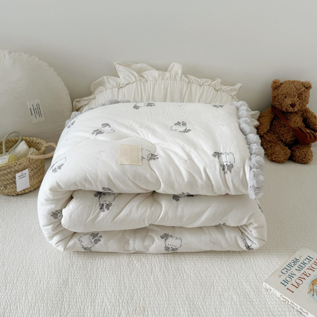 Kuscheldecke Baby-Steppdecke mit Plüschfutter und Hasenmotiv