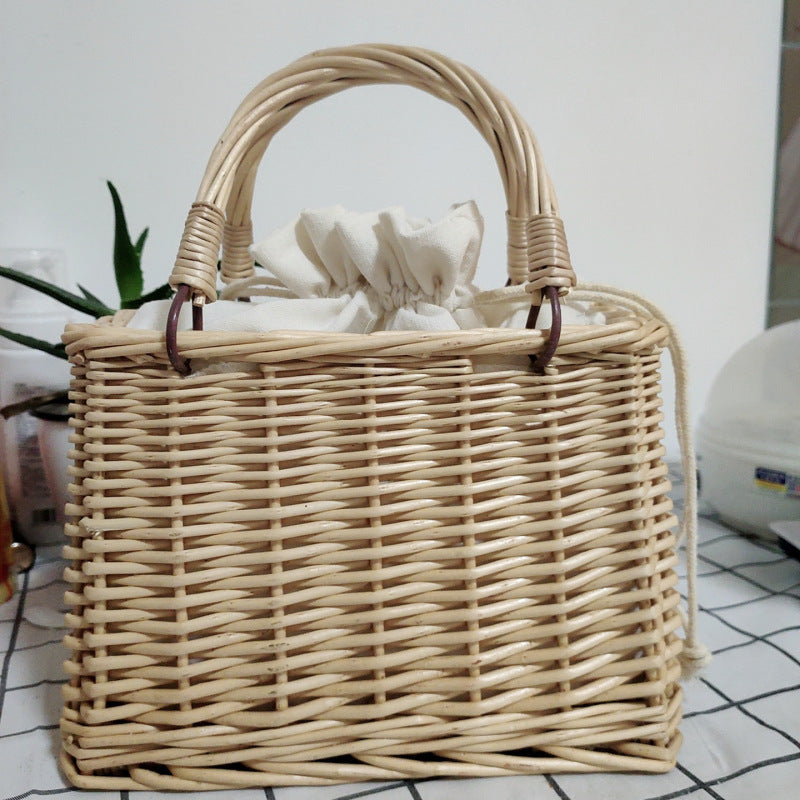 Damen Handtasche aus geflochtenem Material mit Baumwollzugverschluss Karnz