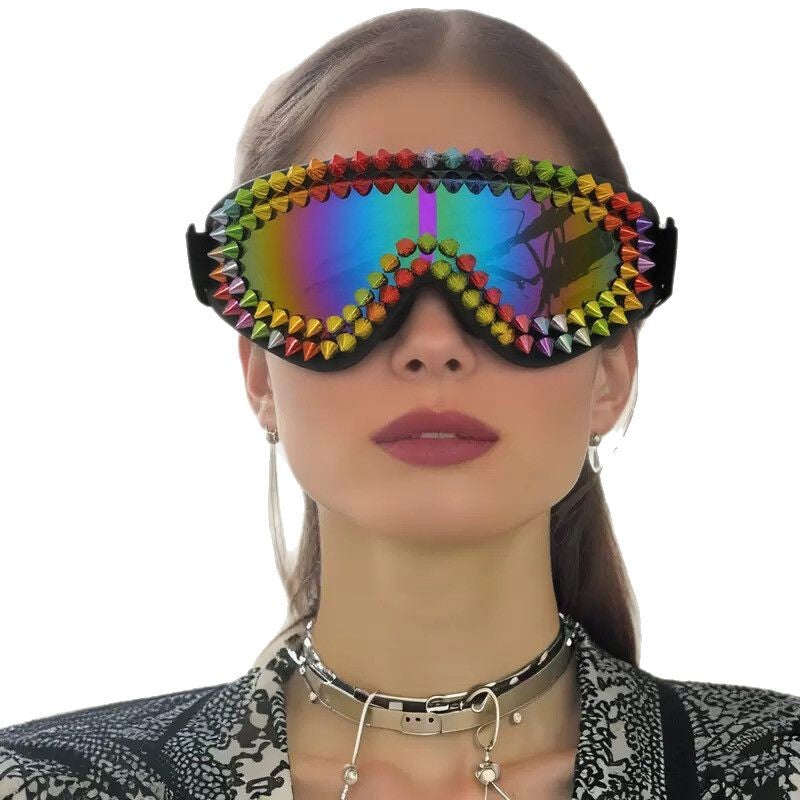 Damen extravagante Skibrille mit bunten Nieten Karnz