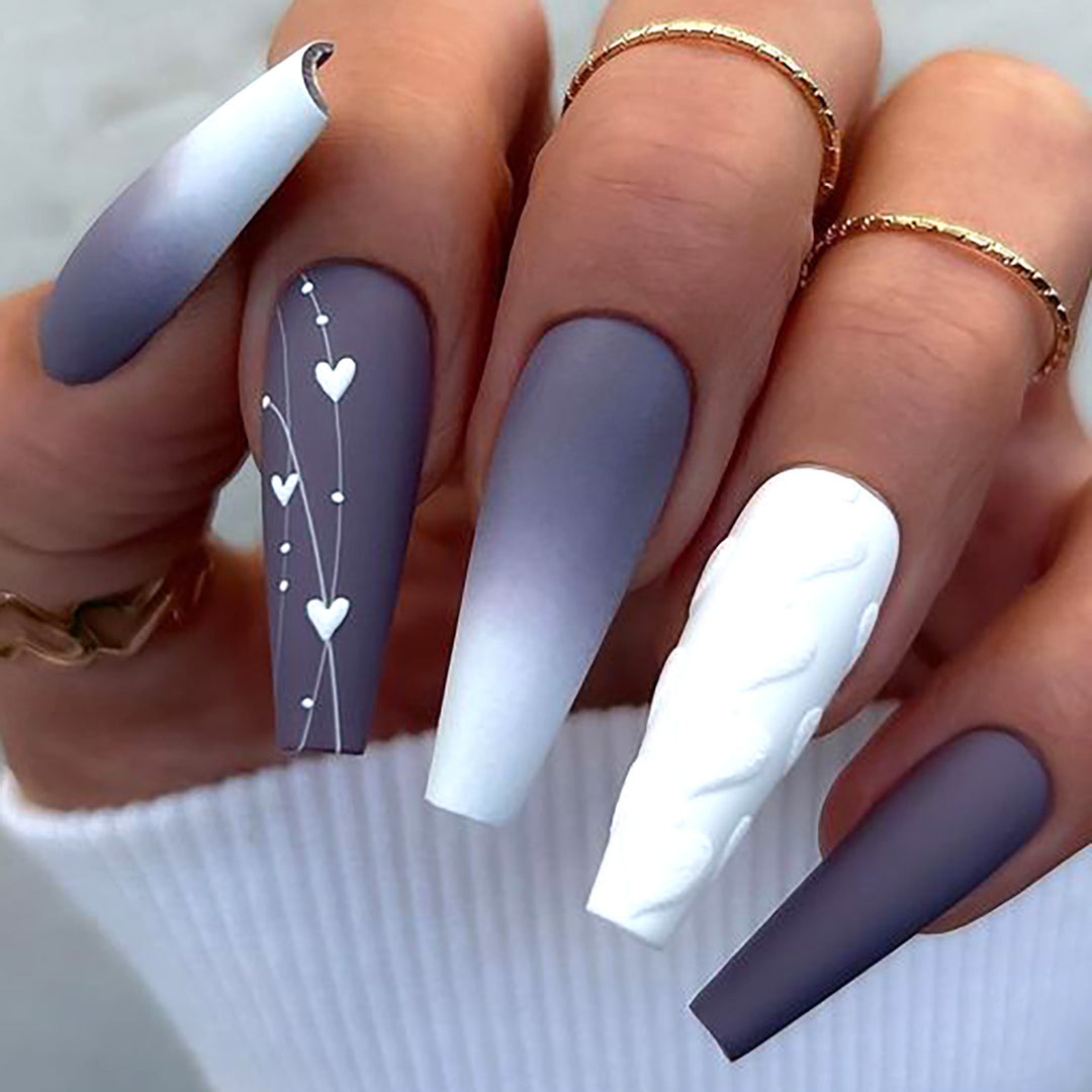 Elegante Herz-Design Lange Stiletto Press-On Nägel Karnz