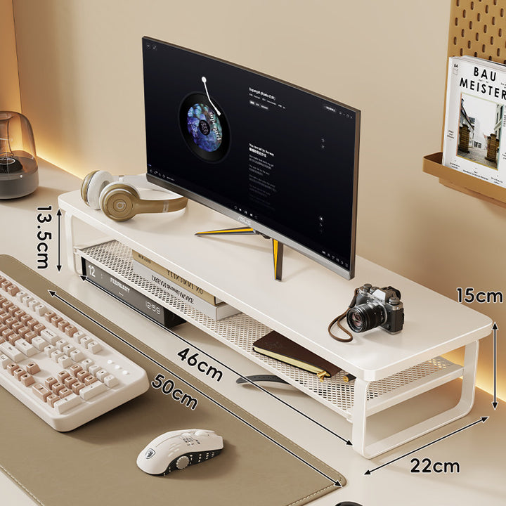 Minimalistischer erhöhter Monitorständer mit Netzunterregal-Speicher