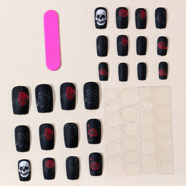 Künstlerische Skull und Rose Nagelkunst Extensions Karnz