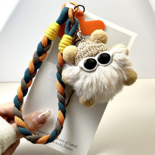 Niedlicher Plüschkreatur Schlüsselanhänger mit buntem geflochtenem Lanyard Karnz