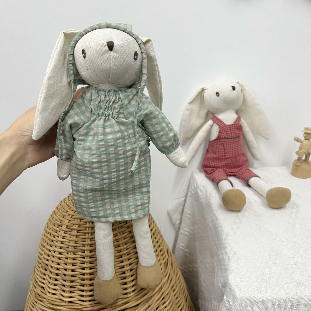Weiche Leinenhase Puppe Paar mit abnehmbaren vintage-inspirierten Outfits