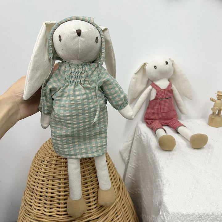 Weiche Leinenhase Puppe Paar mit abnehmbaren vintage-inspirierten Outfits
