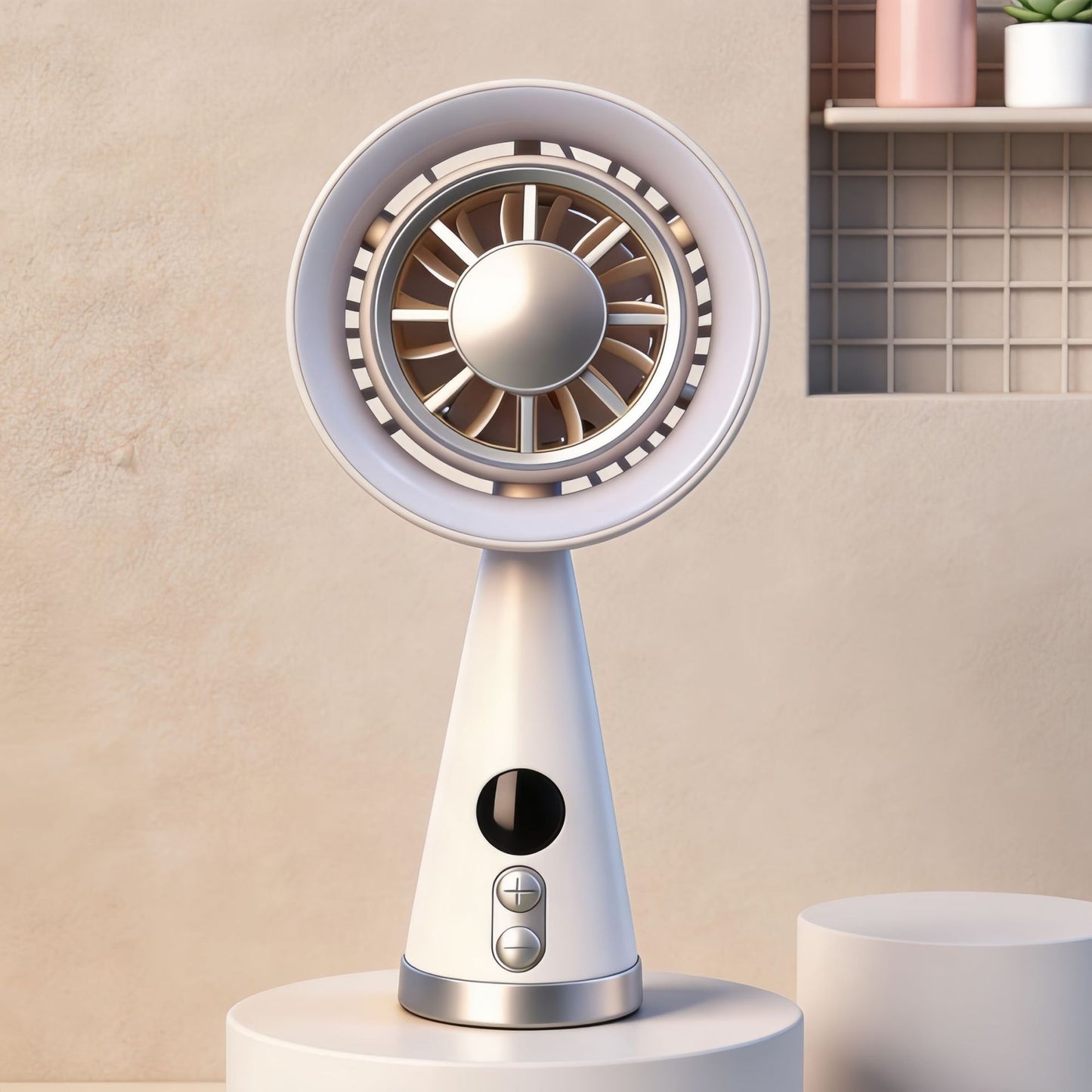 Damen Tragbarer Mini-Ventilator mit LED-Beleuchtung und digitaler Geschwindigkeitsanzeige Karnz