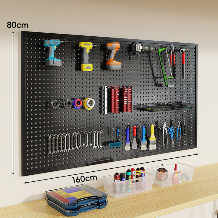 Wandmontiertes perforiertes Metall-Pegboard-Werkzeugorganisator-Panel mit modularen Haken und Aufbewahrungsbehältern