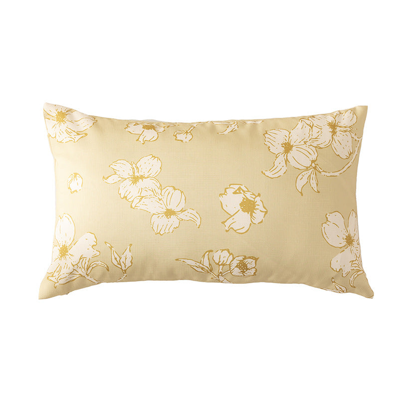 Rechteckiges Zierkissen mit skizzenhaftem Blumenprint und feiner Leinenoptik