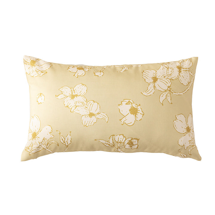 Rechteckiges Zierkissen mit skizzenhaftem Blumenprint und feiner Leinenoptik