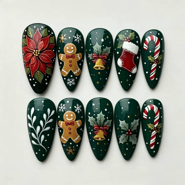 Festliches Weihnachts-Themen Press-On Nagelkunst Set Karnz