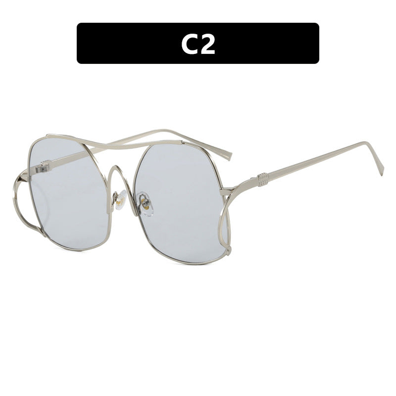 Damen geometrische Sonnenbrille mit schmalem Metallrahmen und braunen Gläsern Karnz
