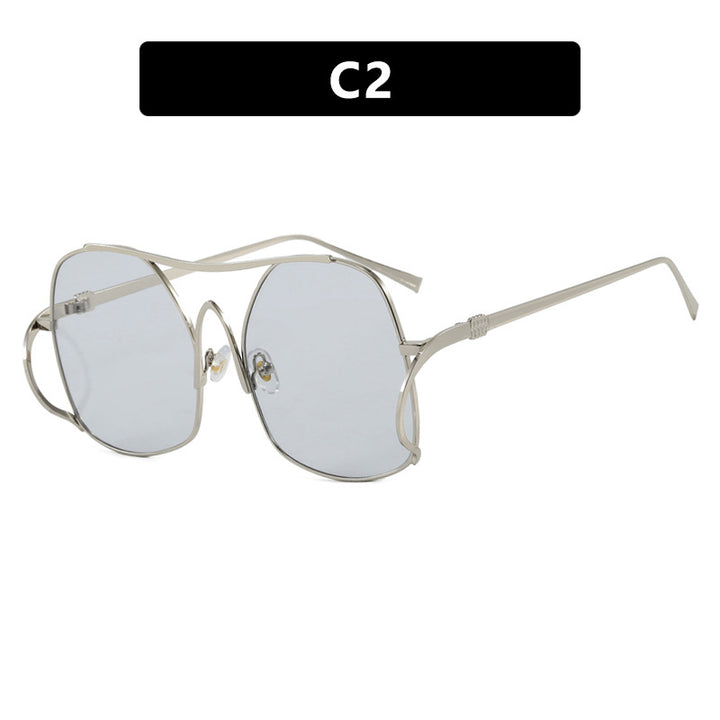 Damen geometrische Sonnenbrille mit schmalem Metallrahmen und braunen Gläsern Karnz