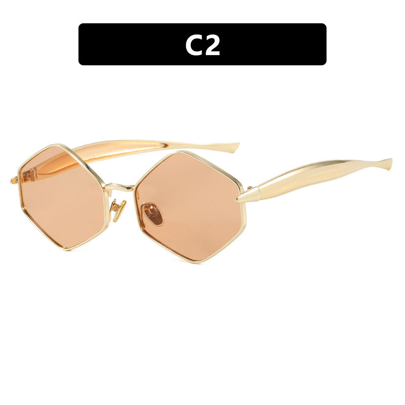 Damen hexagonale Sonnenbrille mit elegantem Metallrahmen und UV-Schutz Karnz