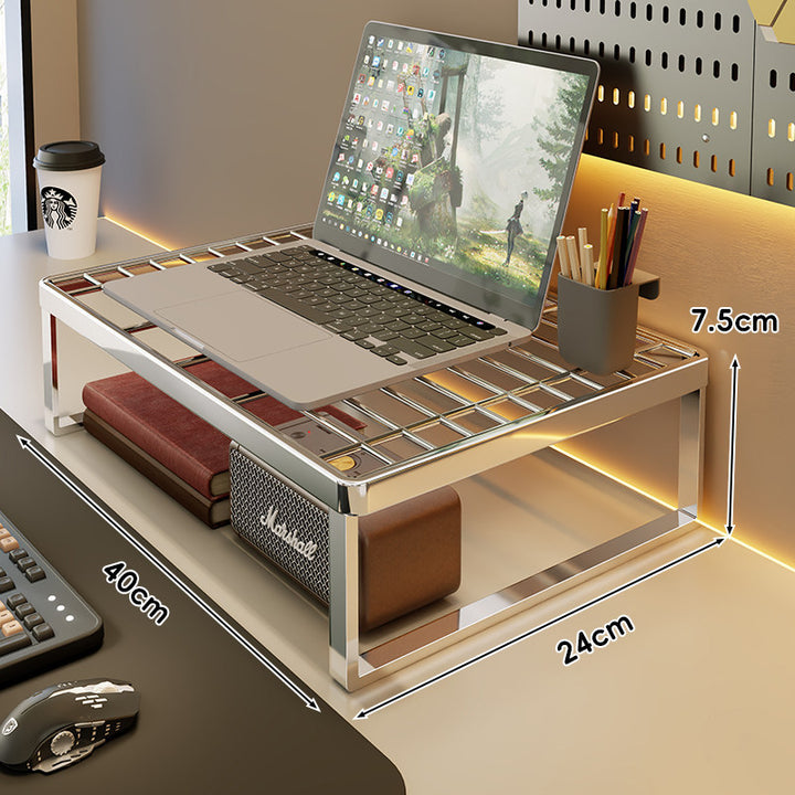 Belüftetes Metallgitter Laptop- und Monitorständer mit unterem Stauraumregal