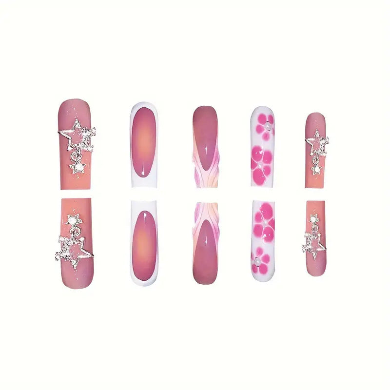 Künstlerisches 3D Floral Press-On Nagel Set Karnz