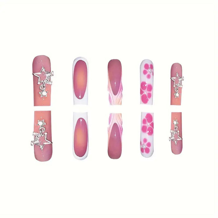 Künstlerisches 3D Floral Press-On Nagel Set Karnz