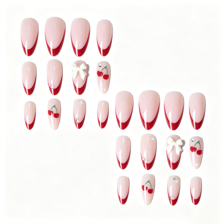 Künstlerisches Kirsch- und Schleifen-Nageldesign