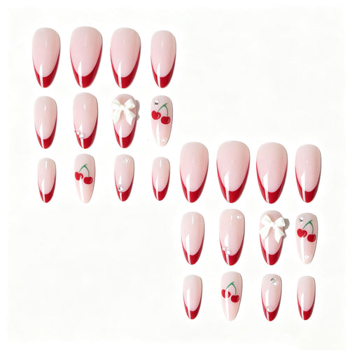 Künstlerisches Kirsch- und Schleifen-Nageldesign