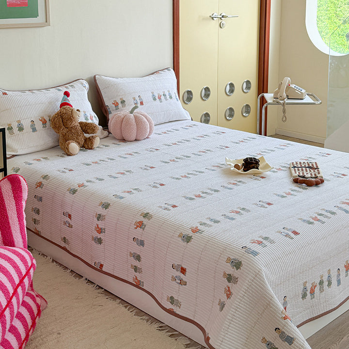 Gepolstertes Baumwollbettüberwurf-Set mit Teddy-Bär-Streifenmuster und umkehrbarem Design