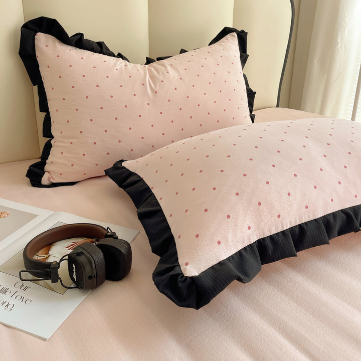 Polka Dot Rüschensaum Bettbezug und Kissenbezug Set