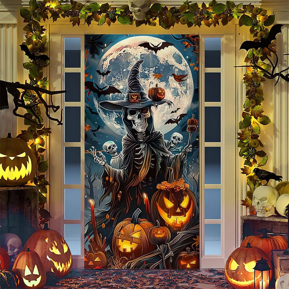 Halloween-Türposter mit großformatiger Grim-Reaper-Illustration und wiederverwendbarem PVC-Planenstoff