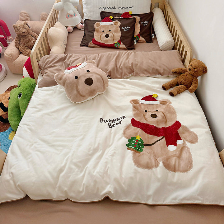 Kinder-Bettwäsche-Set mit Plüschapplikation und Bärchen-Motiv