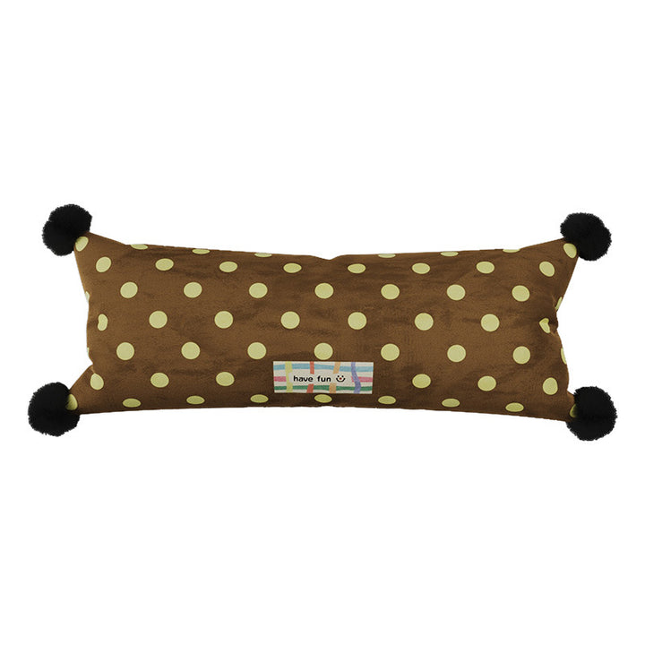 Decorative Polka Dot Lumbar Pillow with Corner Pom-Poms