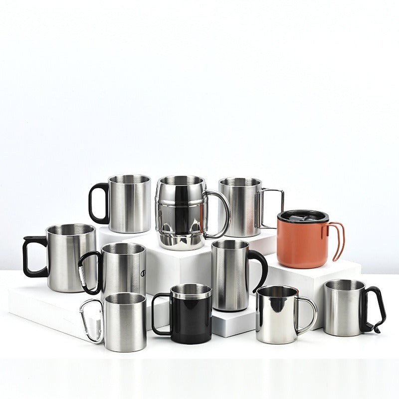 Damen Edelstahl Kaffee-Becher mit Karabiner Griff Karnz