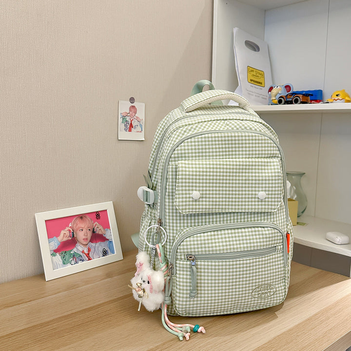 Gingham Print Mehrfach-Taschen Rucksack Karnz
