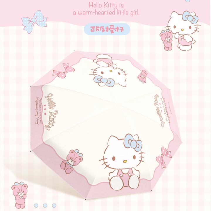 Damen Faltregenschirm mit exklusivem Hello Kitty Design und praktischem Tragemechanismus Karnz