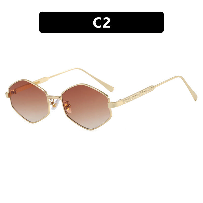 Damen hexagonale Sonnenbrille mit eleganten Metallakzenten und UV-Schutz Karnz