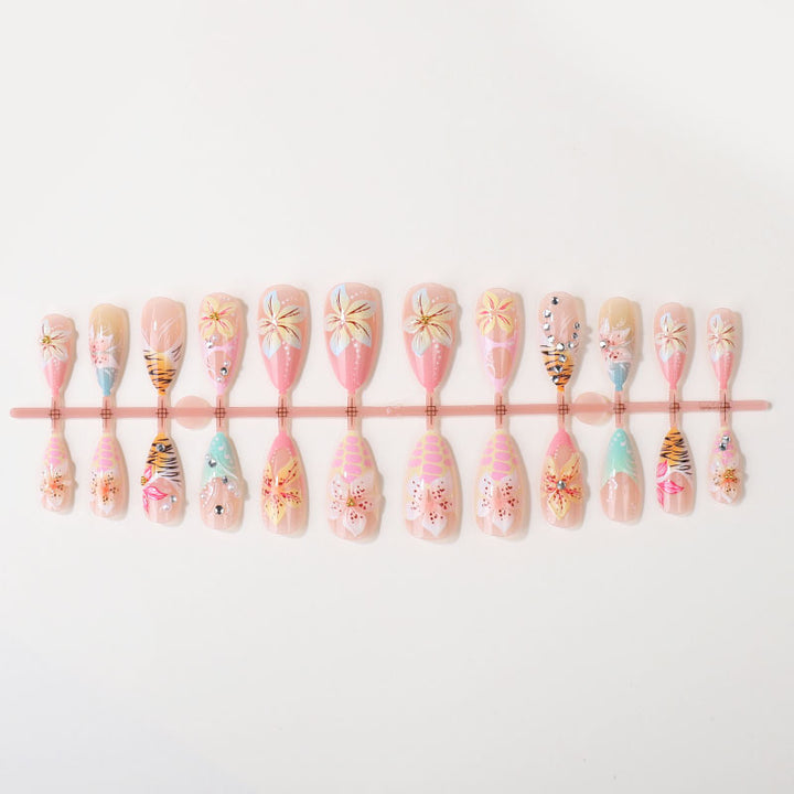 Tropisches Floral Press-On Nagelset Karnz