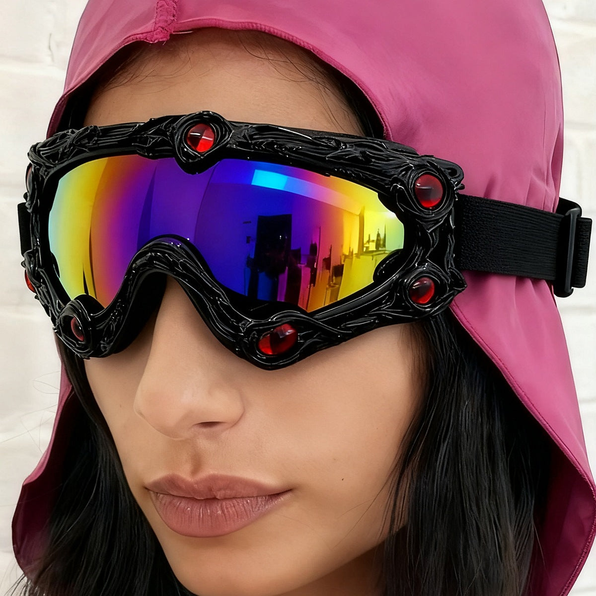 Damen Skibrille im futuristischen Design mit dekorativen Details Karnz