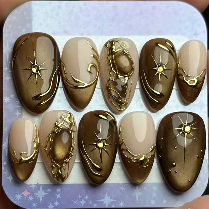 Glamorous Press-On Nagelkunst Set mit goldenen Akzenten
