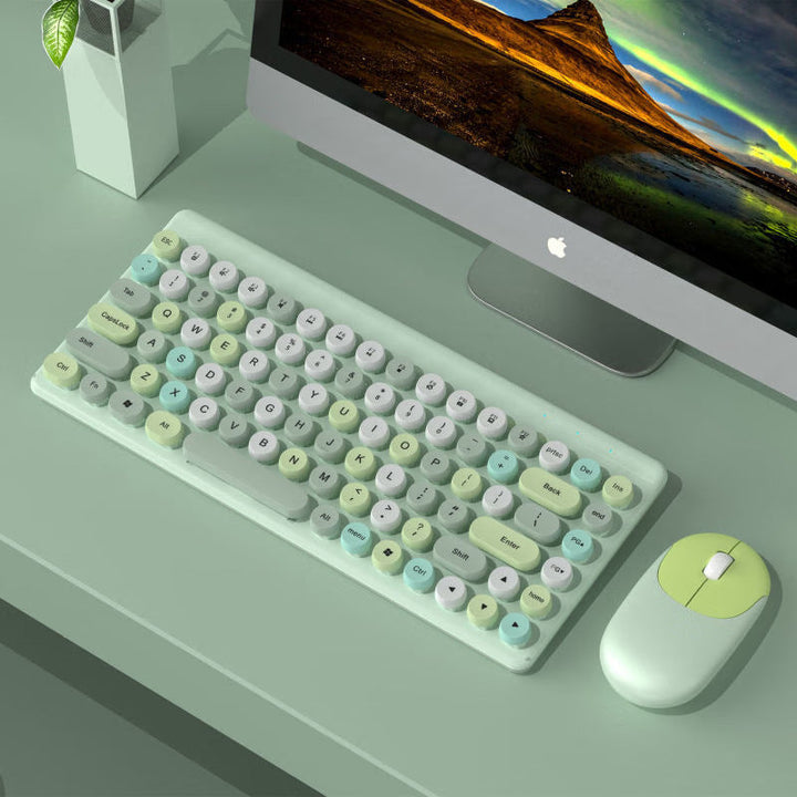 Retro Rundtasten Wireless Tastatur und Maus Set Karnz