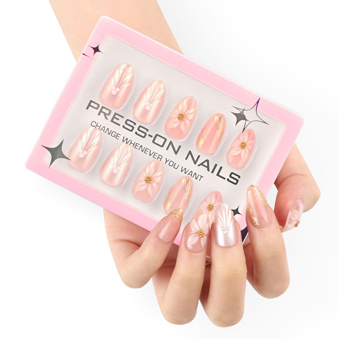 Künstliche Press-On Nägel mit elegantem Blumendesign Karnz