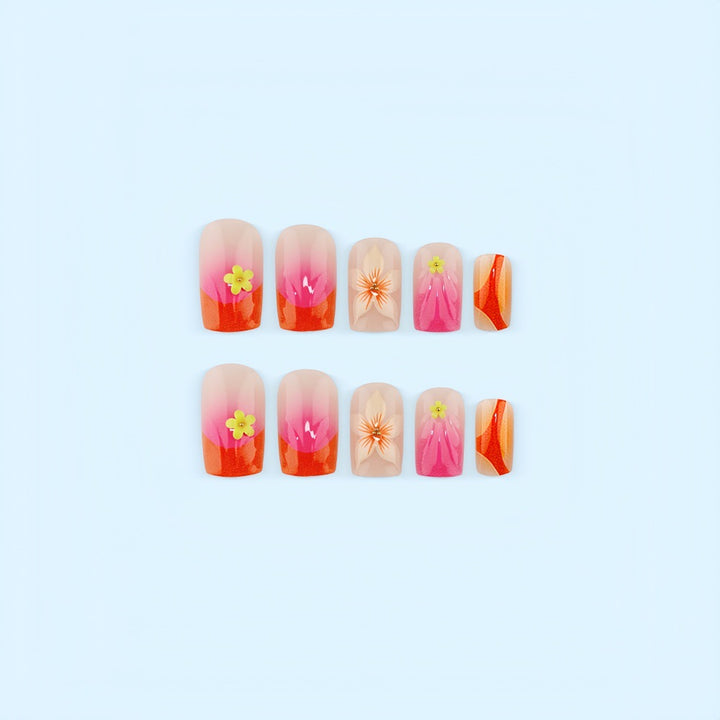 Kreatives Kunstnagelset mit floralen und Ombre-Designs Karnz