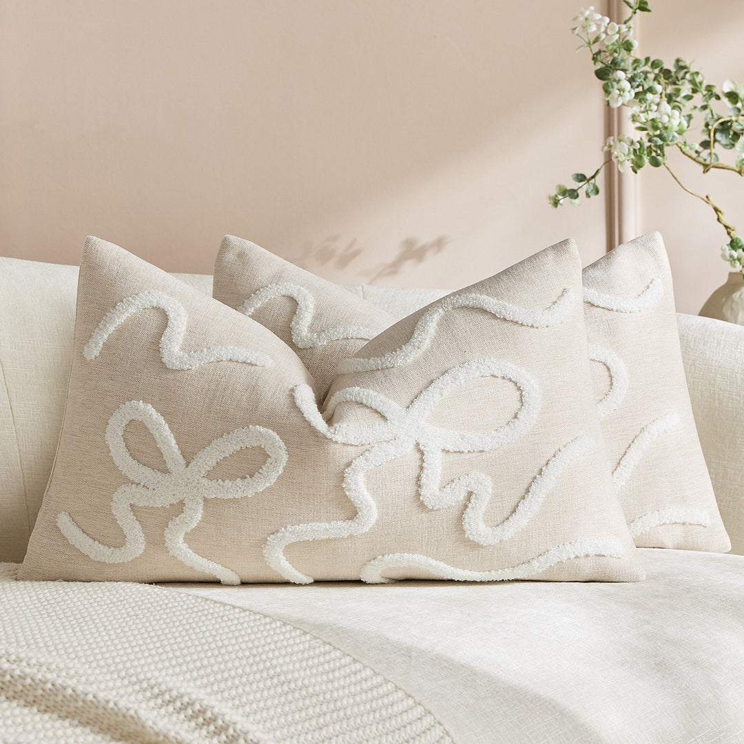 Quadratisches, strukturiertes Loop-Appliqué-Leinen-Mischkissenbezug