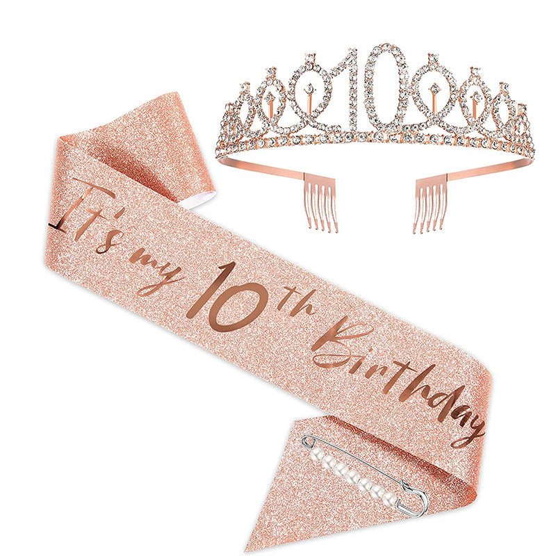 Damen Kristallverzierte Geburtstagskrone mit personalisiertem Sash Karnz