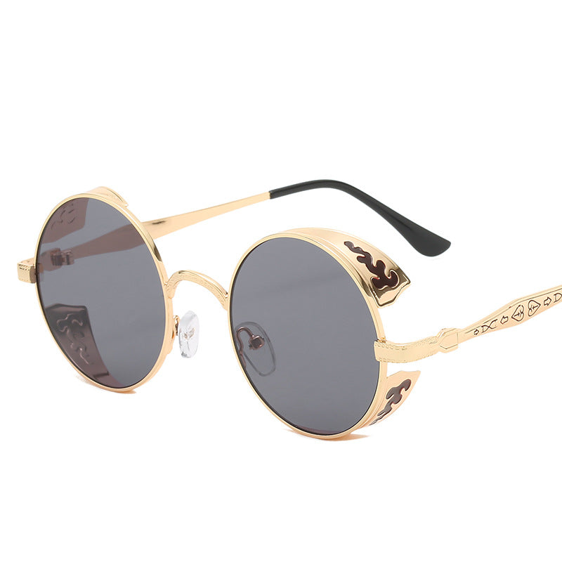 Damen runde Sonnenbrille mit luxuriösem Goldrahmen und dekorativen Elementen Karnz