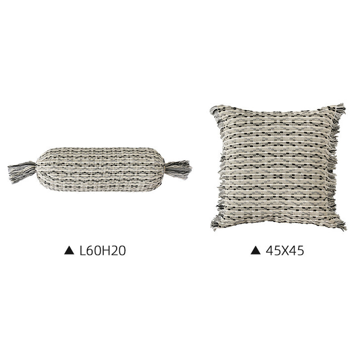 Boho-gewebtes Dekokissen-Set mit Zylinderrolle und quadratischem Fransenbezug