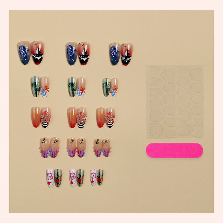 Künstlerisches Küstenmotiv Press-On Nagelset Karnz
