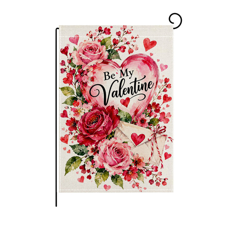 Valentinstag Blumendes Herz Gartenbanner Flagge mit Mastschlauch und wetterbeständigem Polyester
