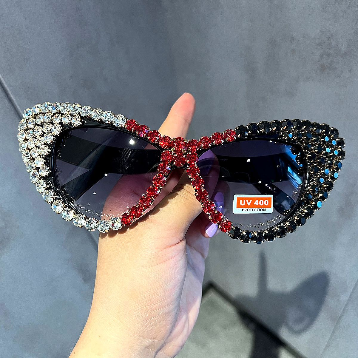 Damen Glamouröse Kristall-Sonnenbrille Karnz